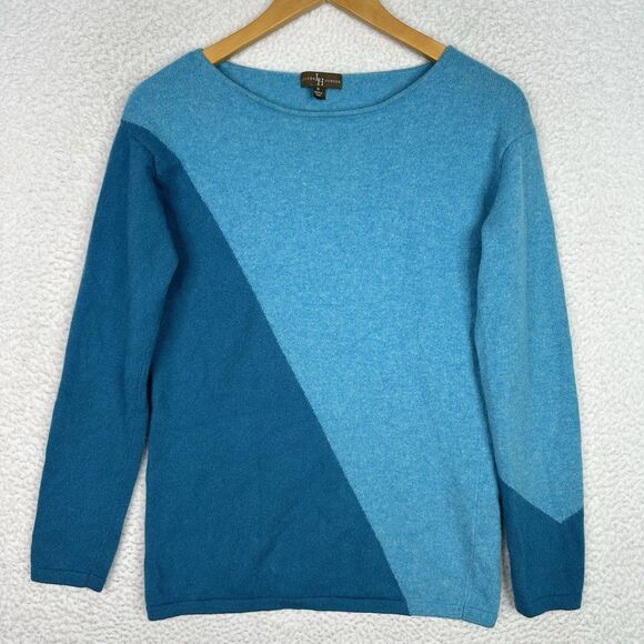 Lauren Hansen 100% Cashmere Sweater Women’s M Blue Colorblock Pullover Soft Knit - Picture 10 of 10